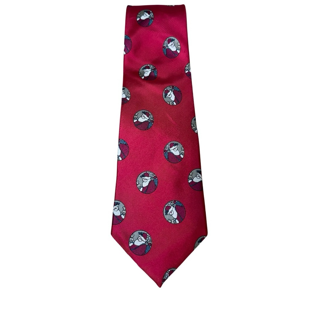 Noel 100% Silk Vintage Neck Tie Vintage Santa Claus Portraits Red Christmas USA